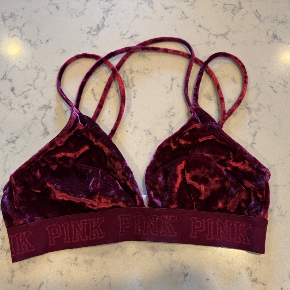 PINK Victoria's Secret Velvet Bralette in Burgundy